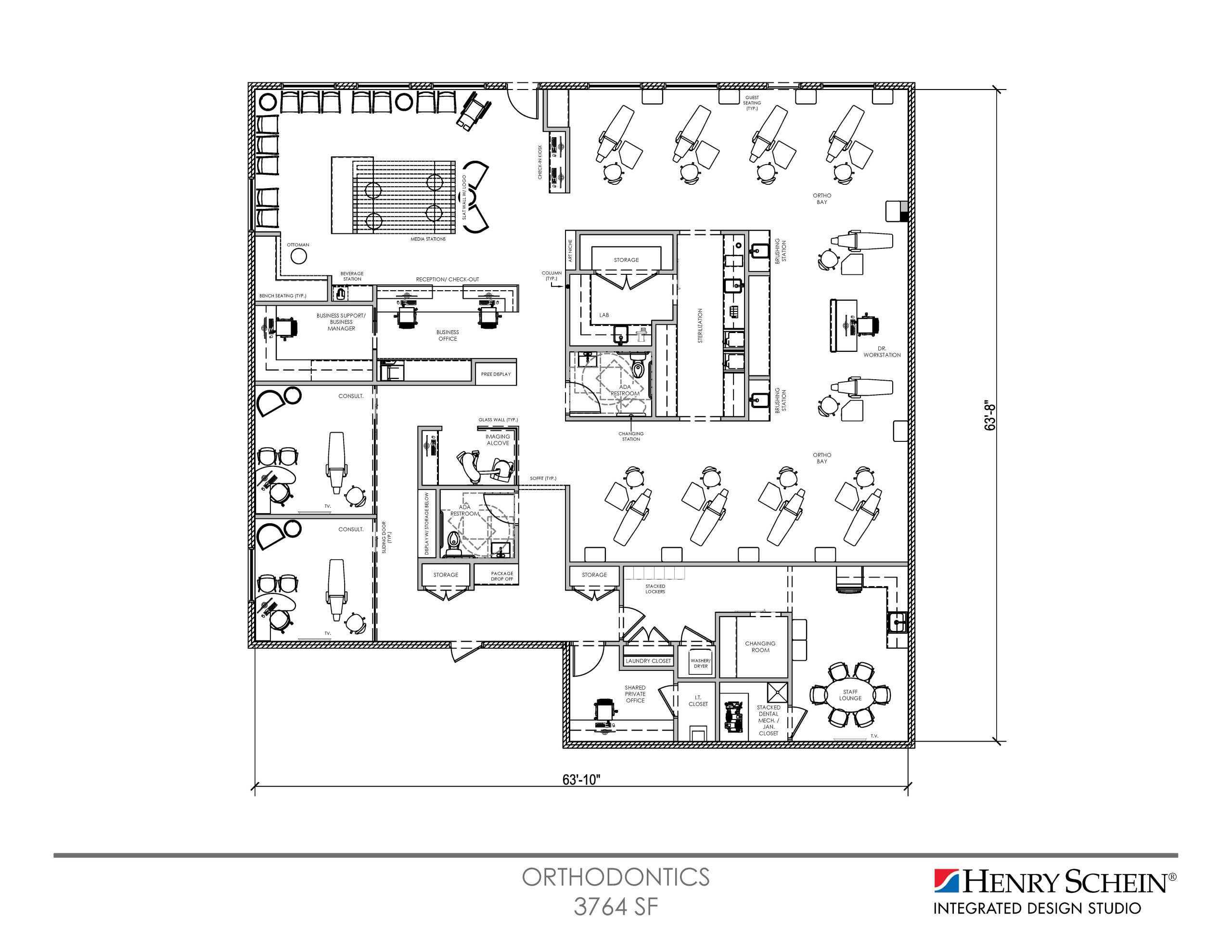 Floor Plan Diagram of 3764 square foot orthodontic practice